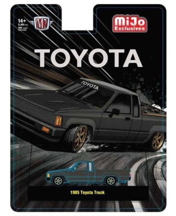 M2 Machines 1:64 1985 Toyota Pickup Truck Slammed Custom – Matte Grey w/ Carbon Hood – MiJo Exclusives