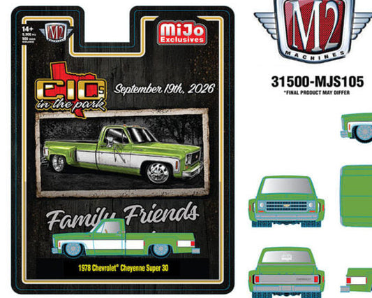 M2 Machines 1:64 Diorama Series 2026 “C10s In The Park” 1978 Chevrolet Cheyenne Super 30 – Two-Tone Green White