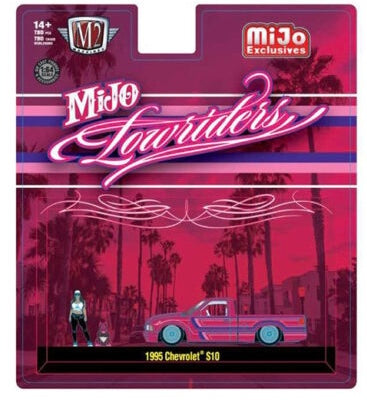 M2 Machines 1:64 Diorama Series 1995 Chevrolet S10 Lowriders with Girl & Pitbull Dog Figures – Pink