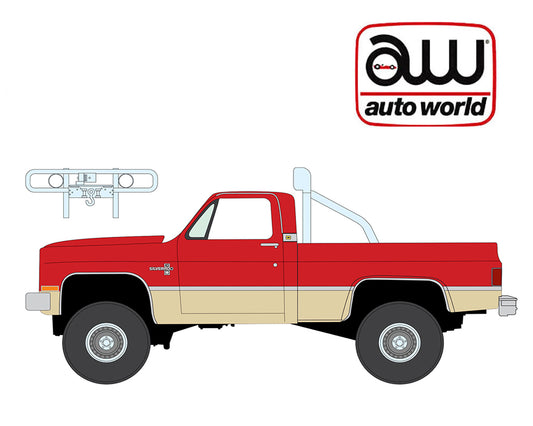 Auto World 1:64 2026 Premium Release 2B – 1987 Chevy Silverado Fleetside 4×4 w/Roll Bar & Push Bar- Red –