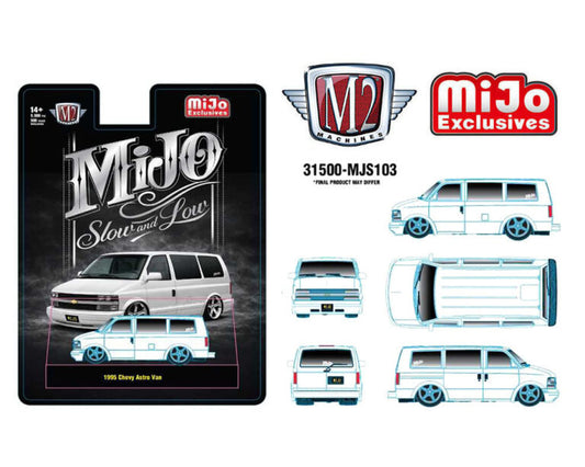 M2 Machines 1:64 1995 Chevrolet Astro Van Custom Slow & Low – White – MiJo Exclusives