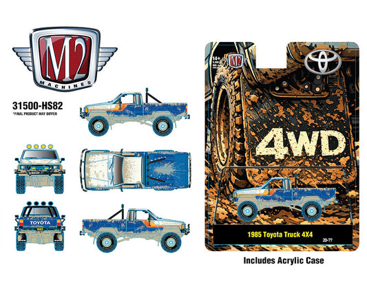 Machines 1:64 1985 Toyota Truck 4×4 Off Road – Blue Muddy- Hobby Exclusive
