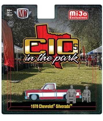 M2 Machines 1:64 Diorama Series 2026 “C10s In The Park” 1978 Chevrolet Silverado w 2 Figures – Two-Tone Red White